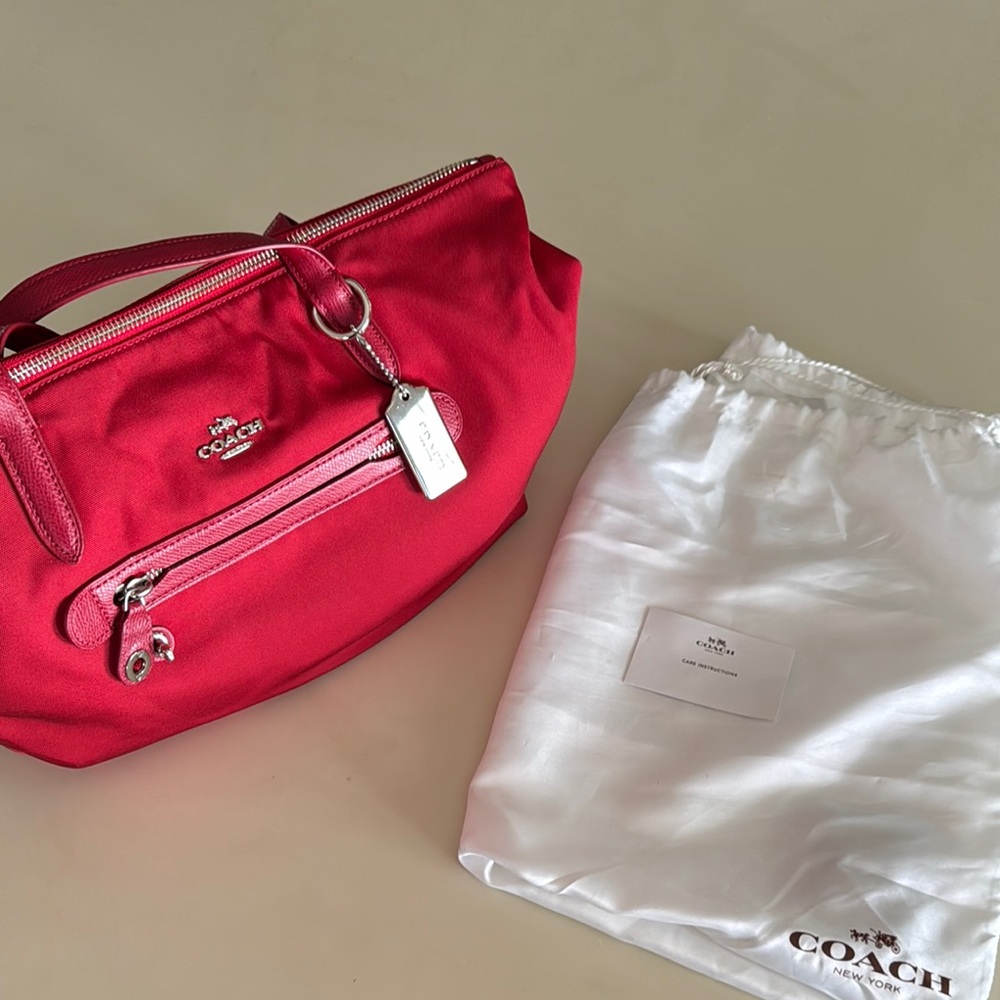 Coach Red Leather Satchel with Silver Hardware